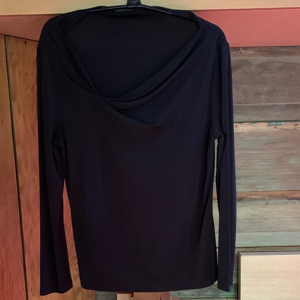 Tahari Black Long Sleeve Women's Top w Asymmetrical Neck